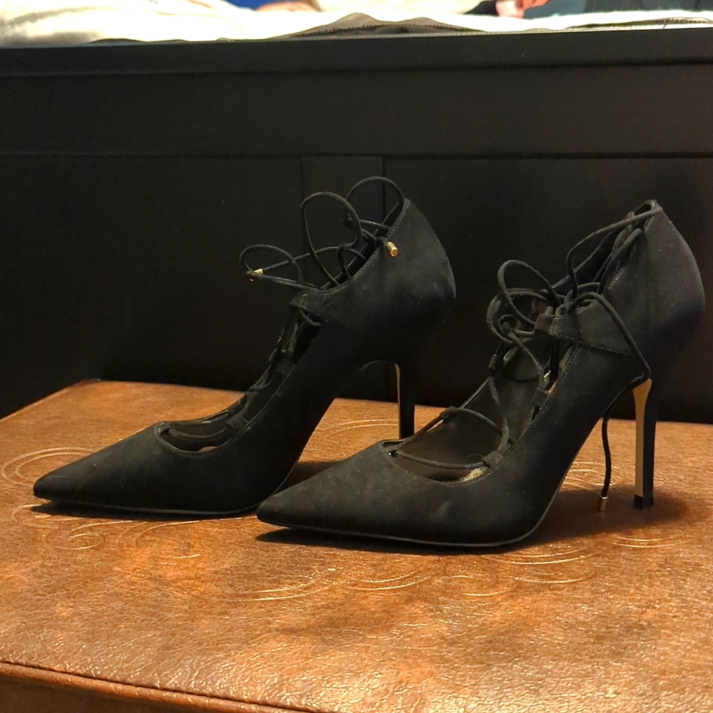 Black also suede heels - tie up